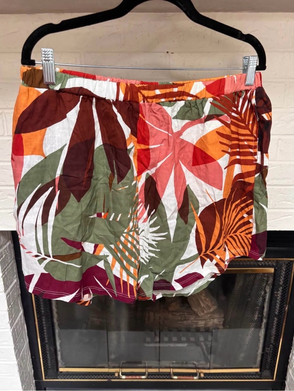 Vitamin A Tropical Leaf Print Shorts - Green, Orange, Brown, Burgundy, White